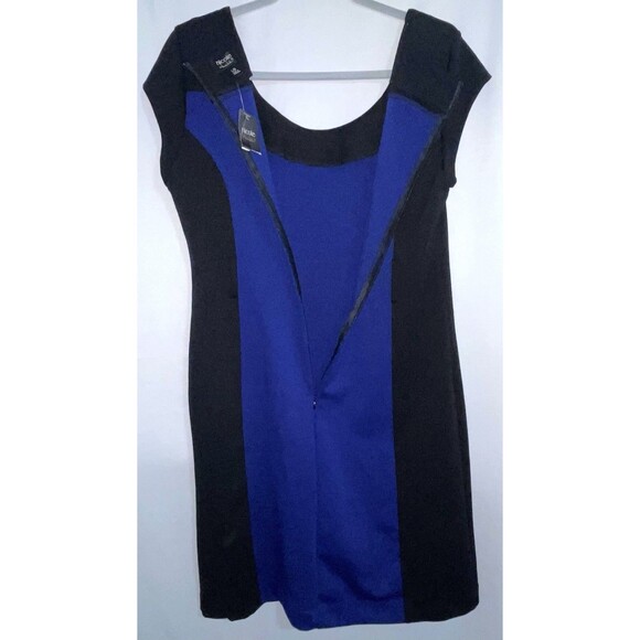 Nicole Miller Dress Black Electric Blue Cap Sleeve Zip Back Women’s Size L New - Picture 5 of 7